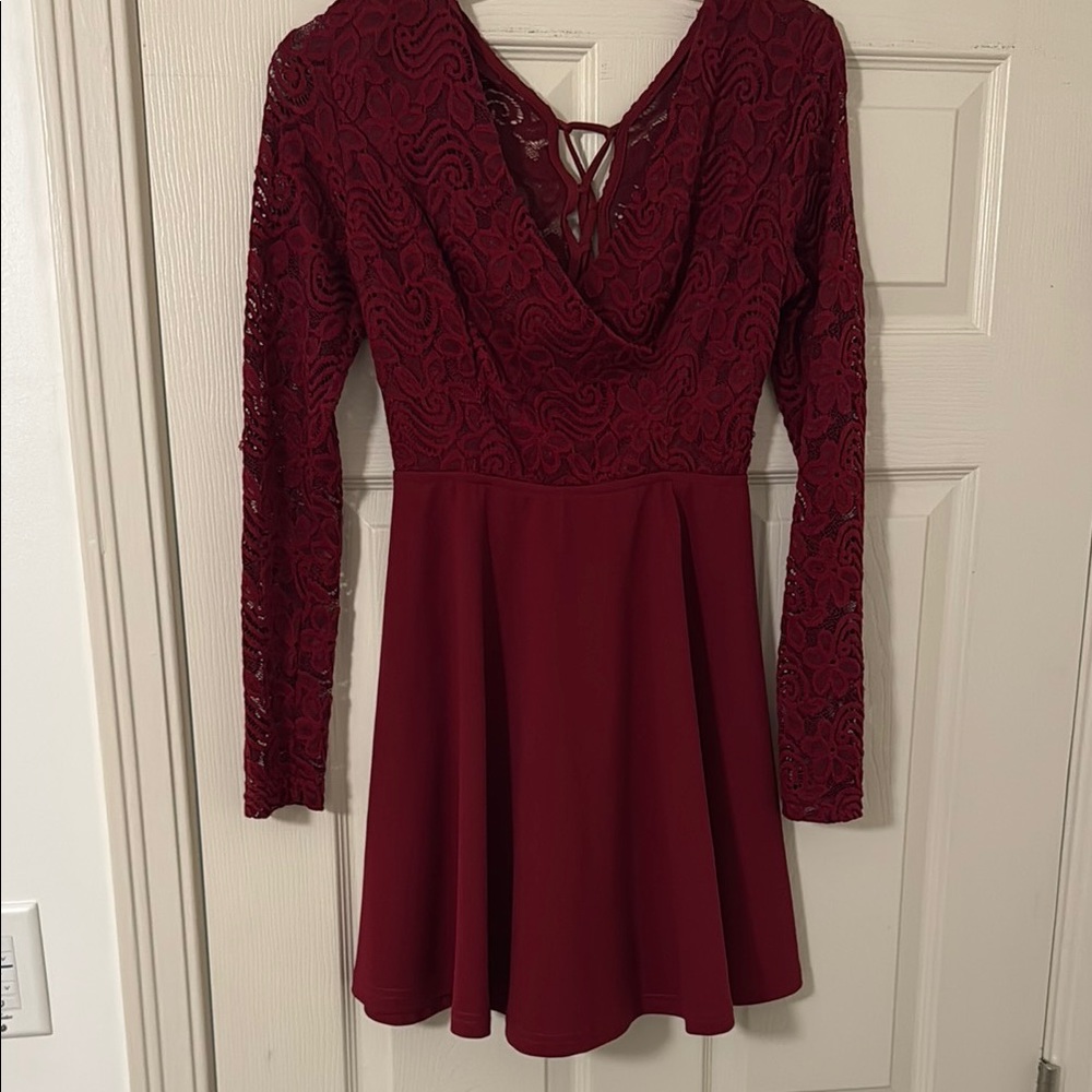 Elegant Lace Burgundy Dress